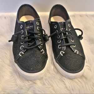 Sperry Seacoast Black Glitter Caviar Sneakers-6